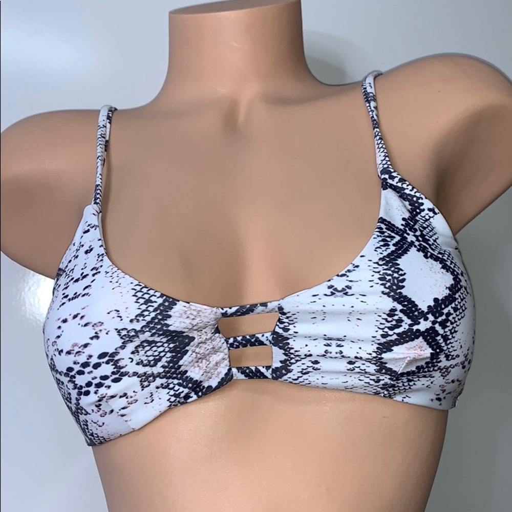 White Snake Print Cage Strappy Swimsuit Bikini Top